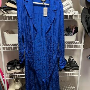 Torrid Satin Blue Floral Trench